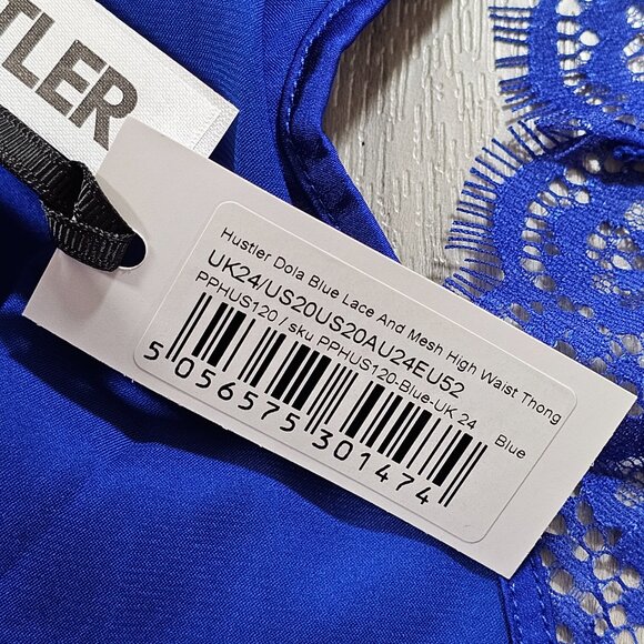 Hustler Dola Blue Lace and Mesh High Waisted Thong Panty Size US 20 - Picture 4 of 5